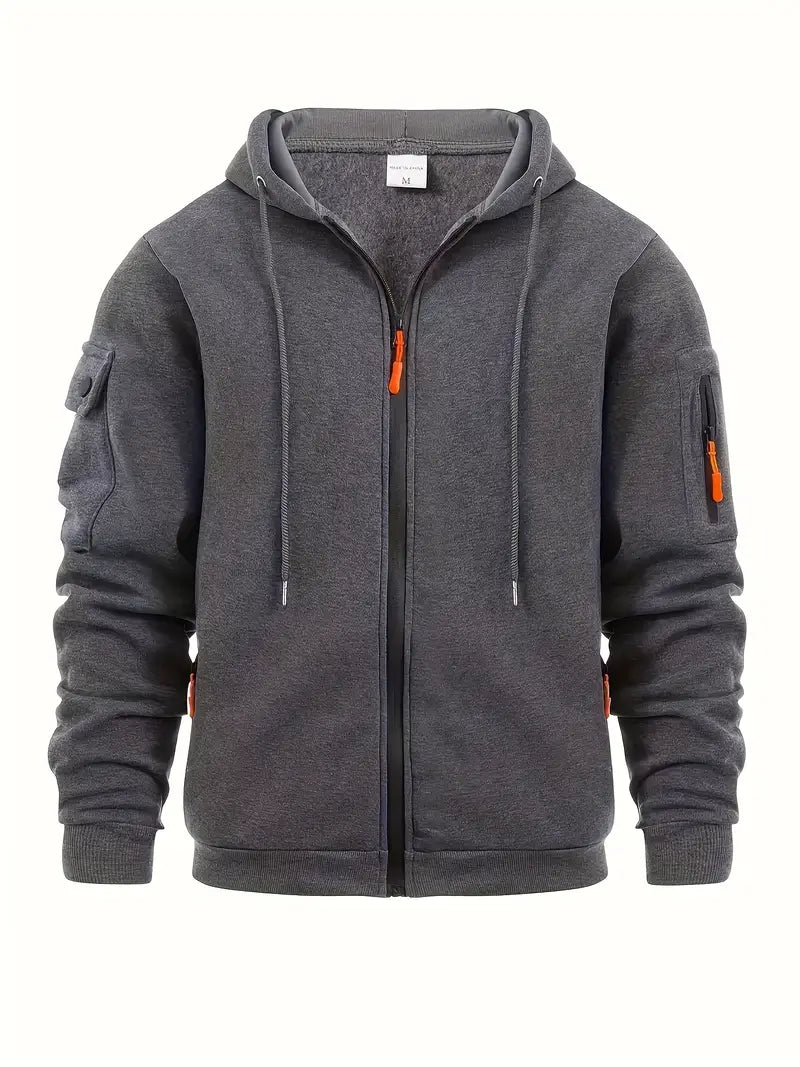 Men’s Stylish Zip-Up Hoodie | Functional with Pockets and Drawstring Hood