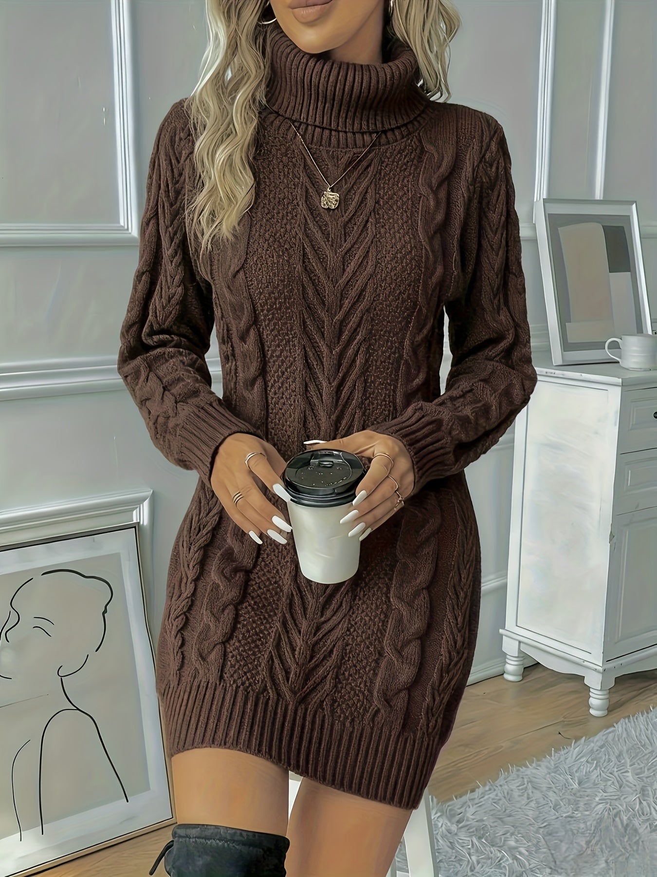 Women’s Stylish Cable Knit Jumper Dress | Midi