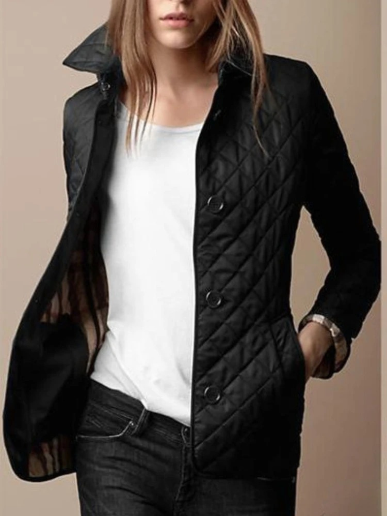 Women’s Casual Quilted Jacket with Turned-Down Collar | Stylish Outerwear
