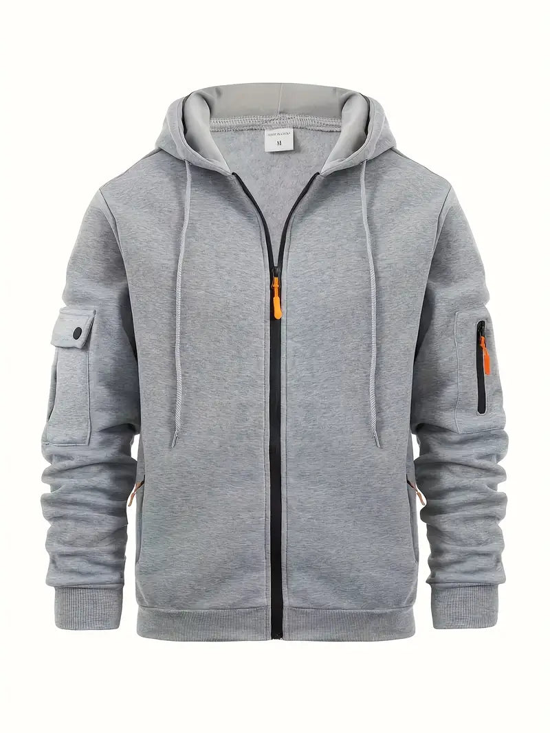 Men’s Stylish Zip-Up Hoodie | Functional with Pockets and Drawstring Hood