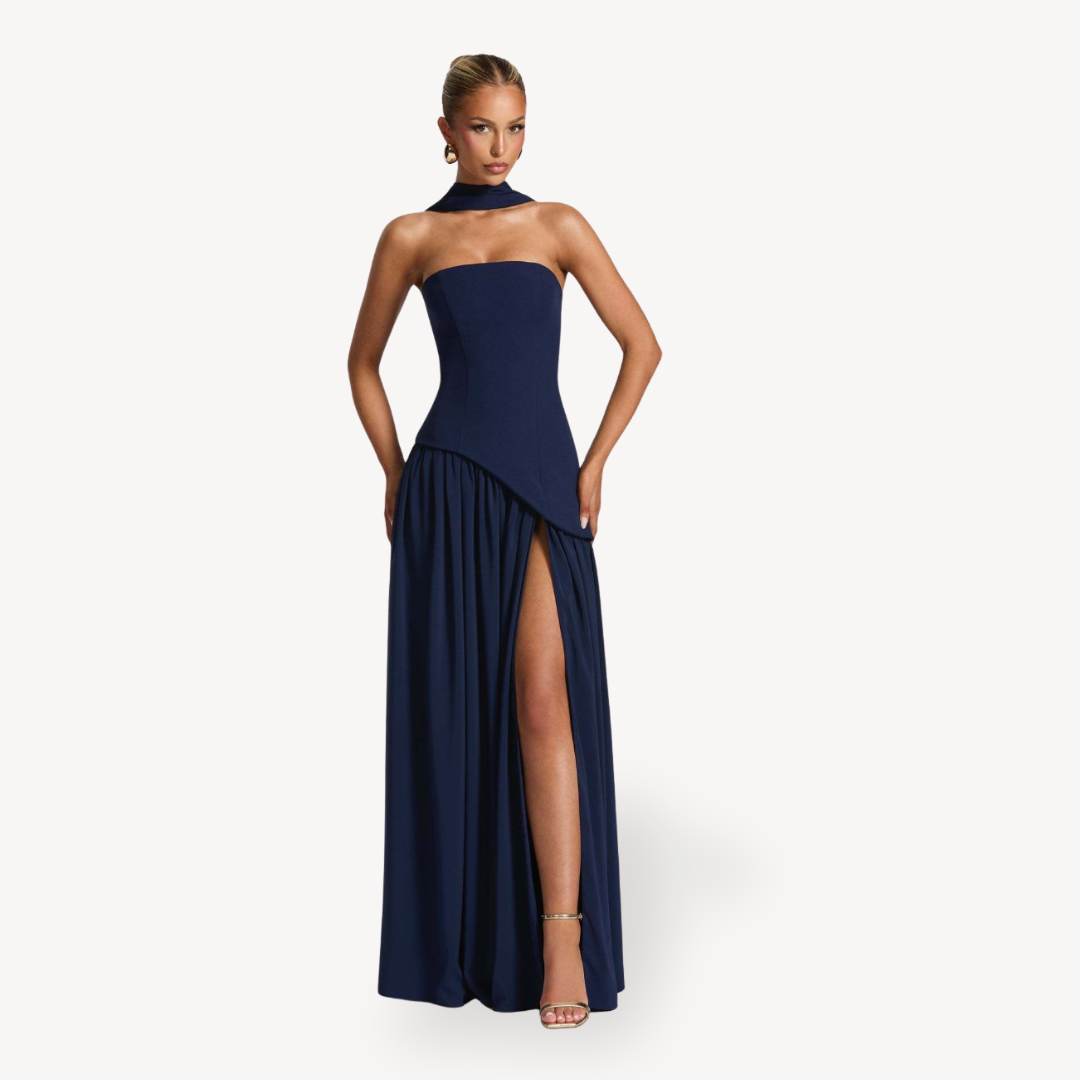 Women’s Stylish Strapless Slit Wedding Guest Dress | Maxi