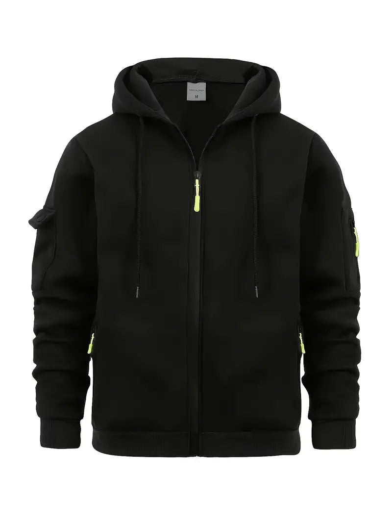 Men’s Stylish Zip-Up Hoodie | Functional with Pockets and Drawstring Hood
