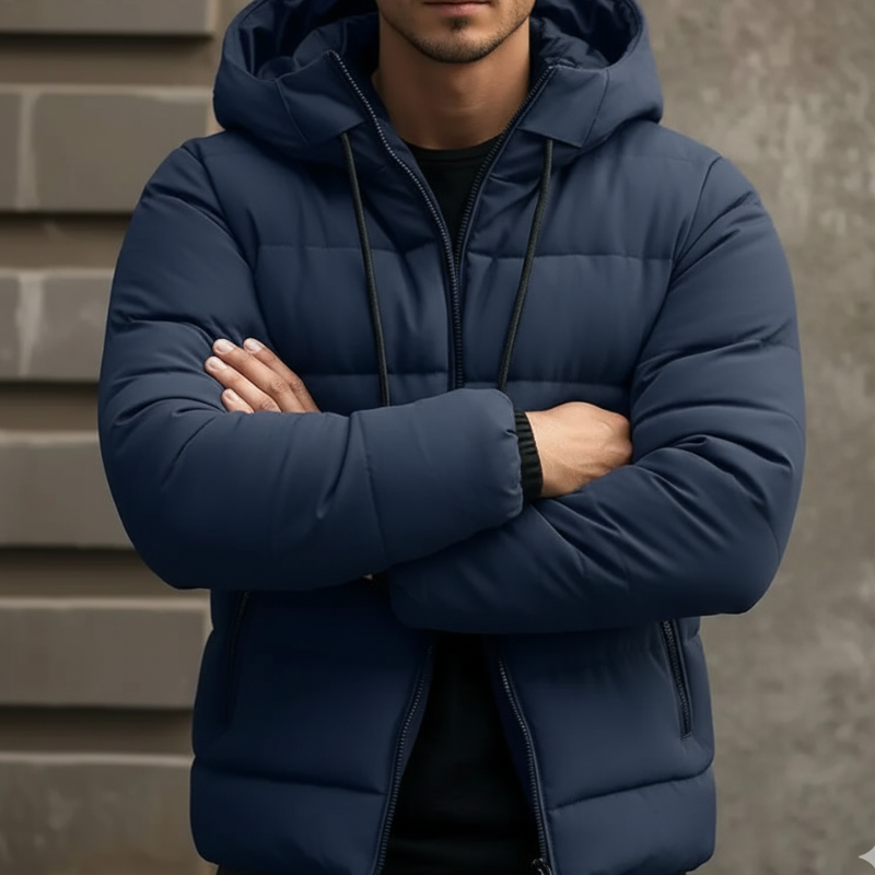 Men's Stylish Hooded Puffer Jacket | Winter Coat with Zipper Pockets