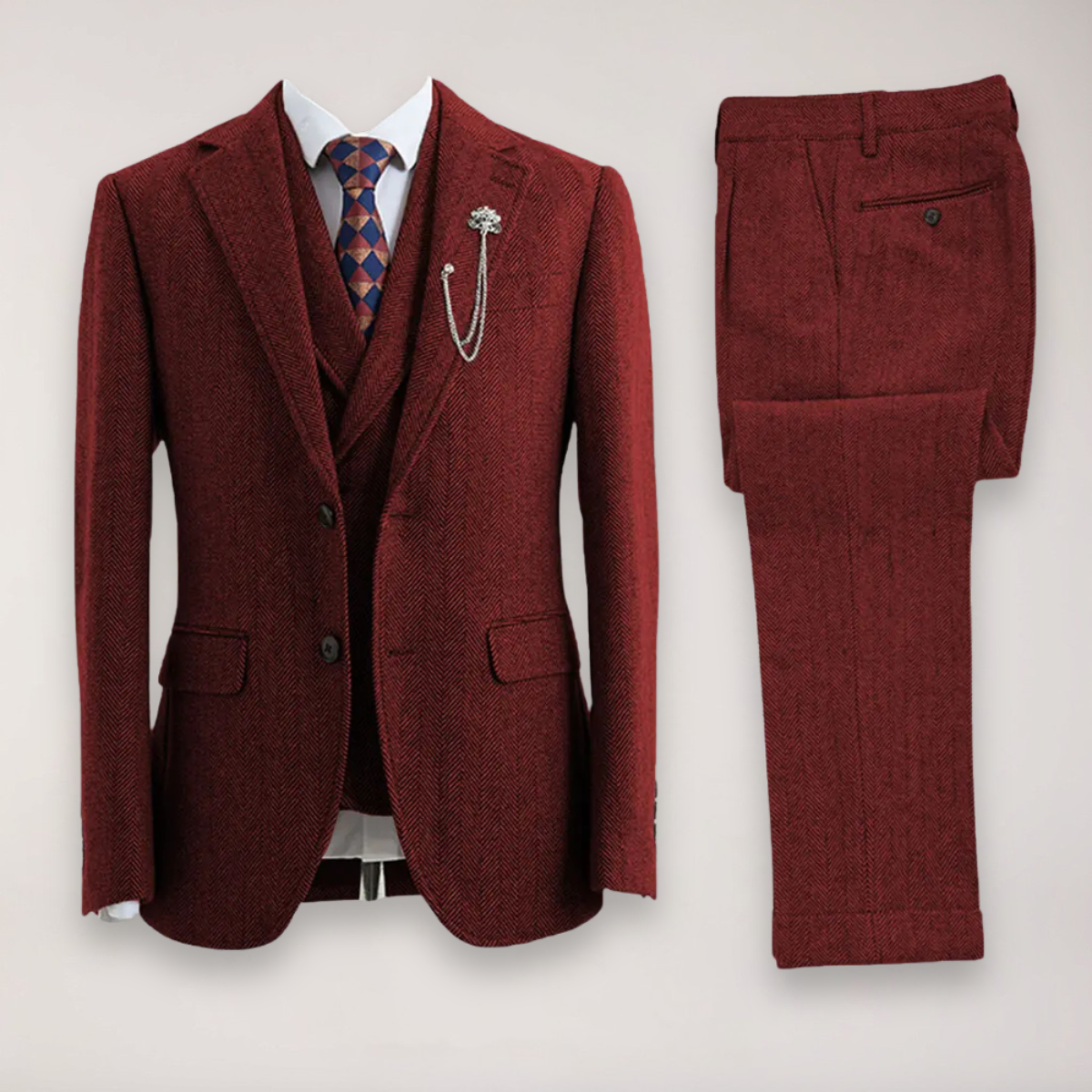 Men’s Classic Herringbone Three-Piece Suit | Formal