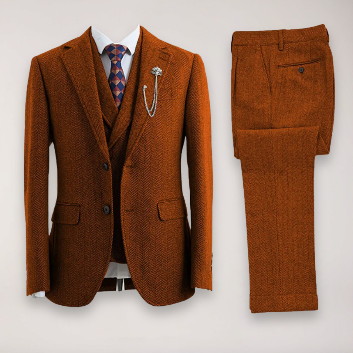 Men’s Classic Herringbone Three-Piece Suit | Formal