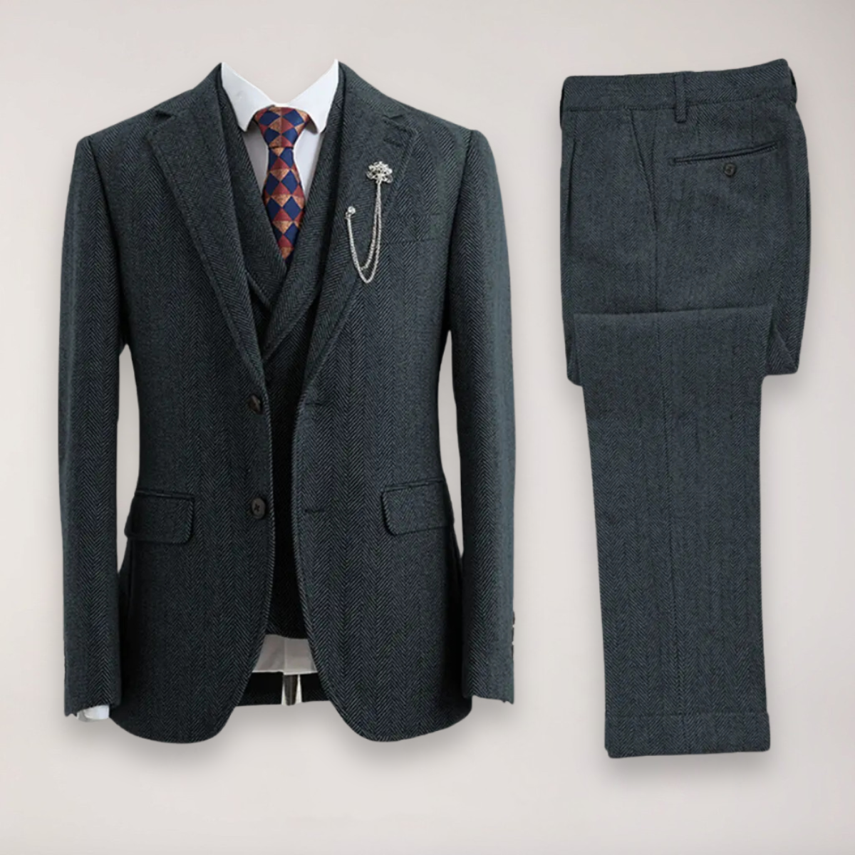 Men’s Classic Herringbone Three-Piece Suit | Formal