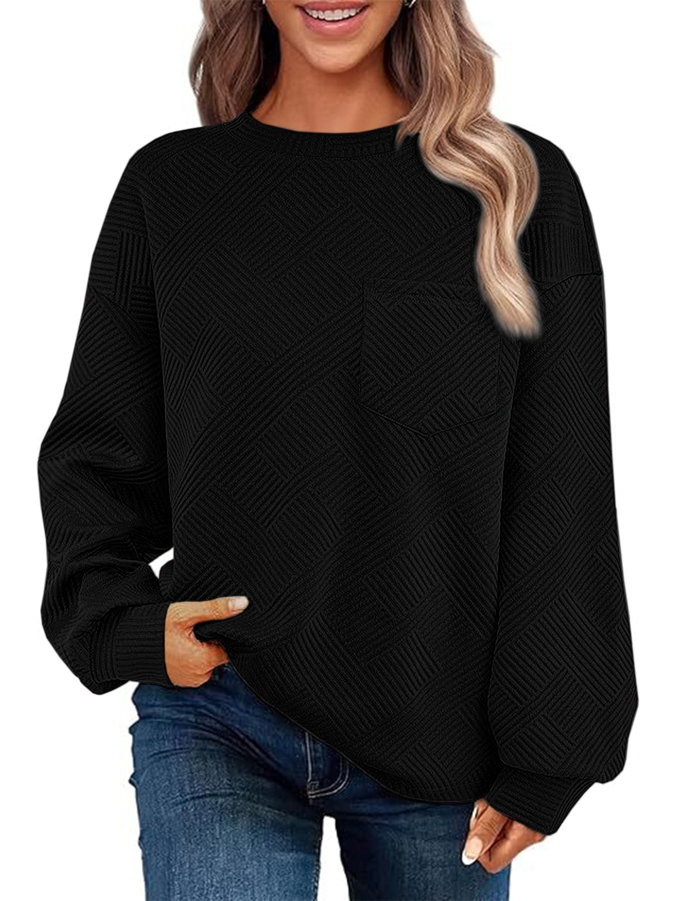 Women’s Textured Jumper | Casual Style with Pocket