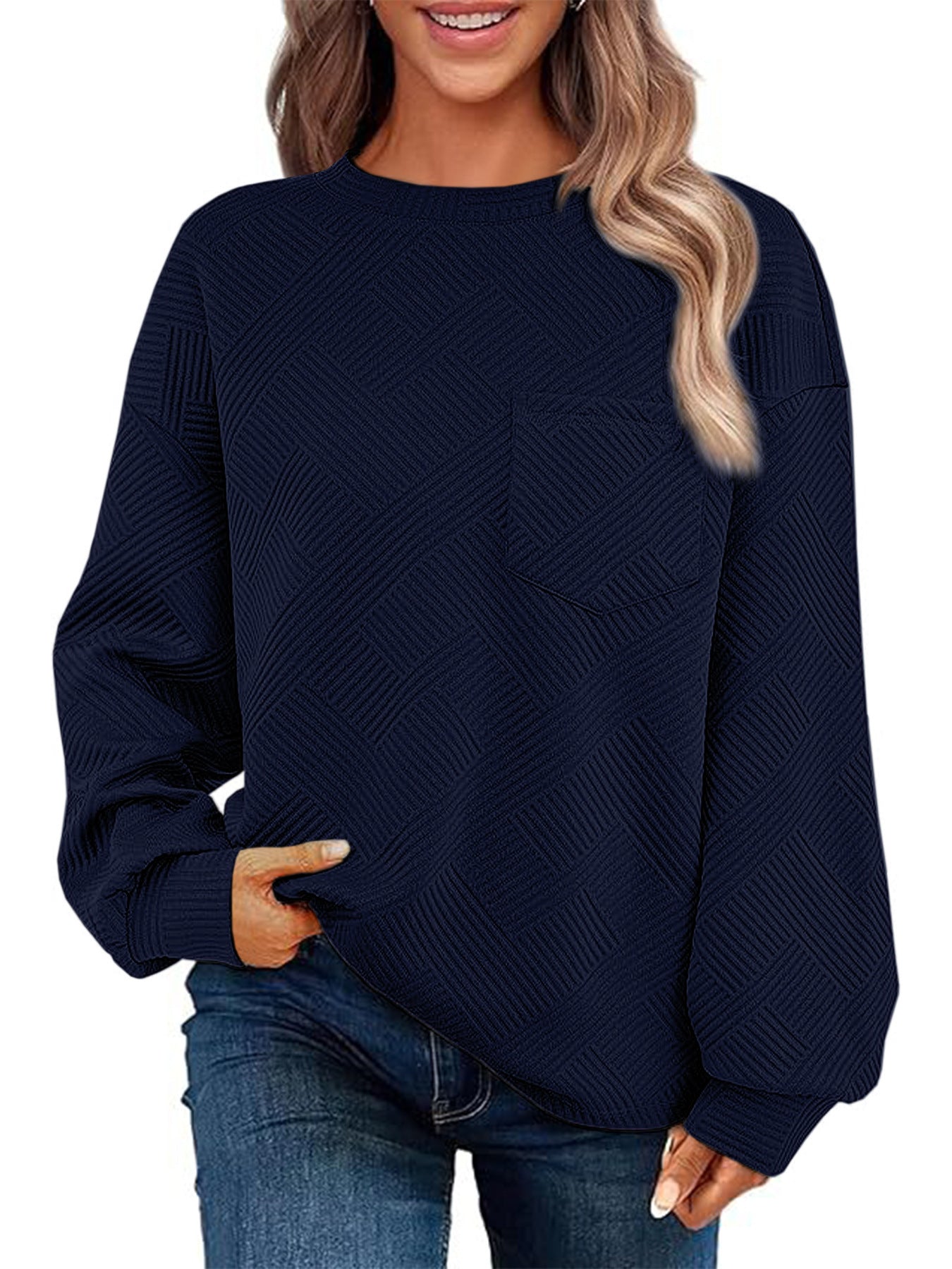 Women’s Textured Jumper | Casual Style with Pocket
