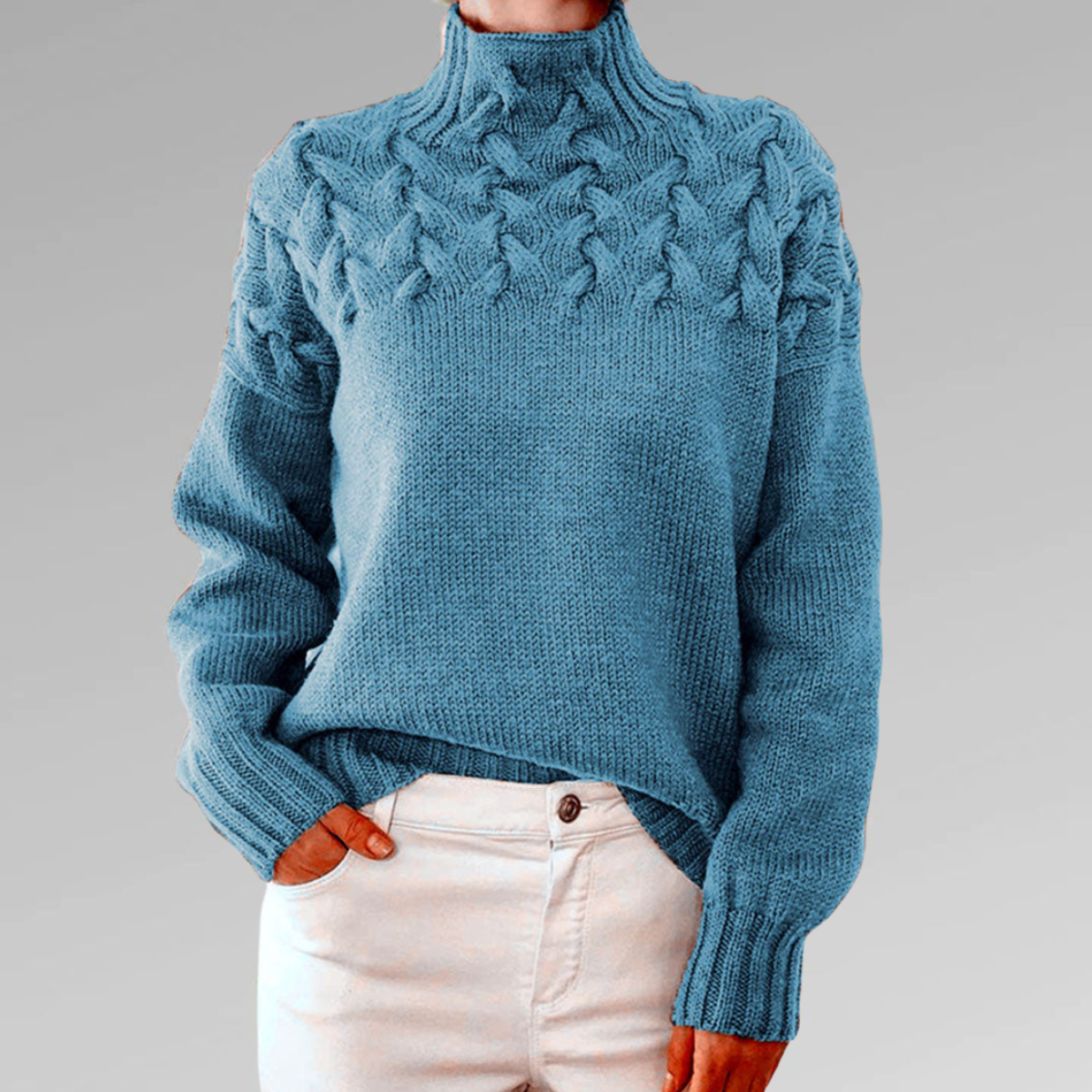 Women's Textured Knitted Jumper | Funnel Collar