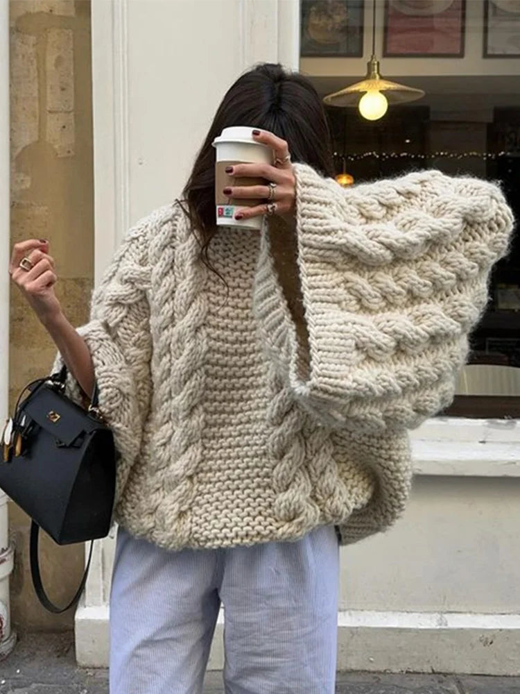 Women's Stylish Knitted Jumper | Oversized Design with Balloon Sleeves