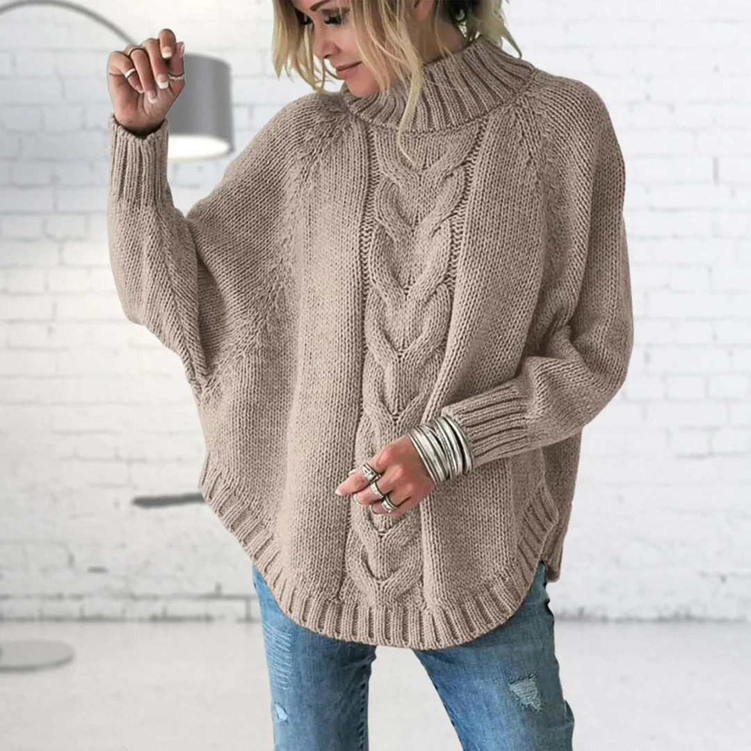 Women’s Stylish Knitted Jumper | Funnel Collar with Cable Knit Pattern