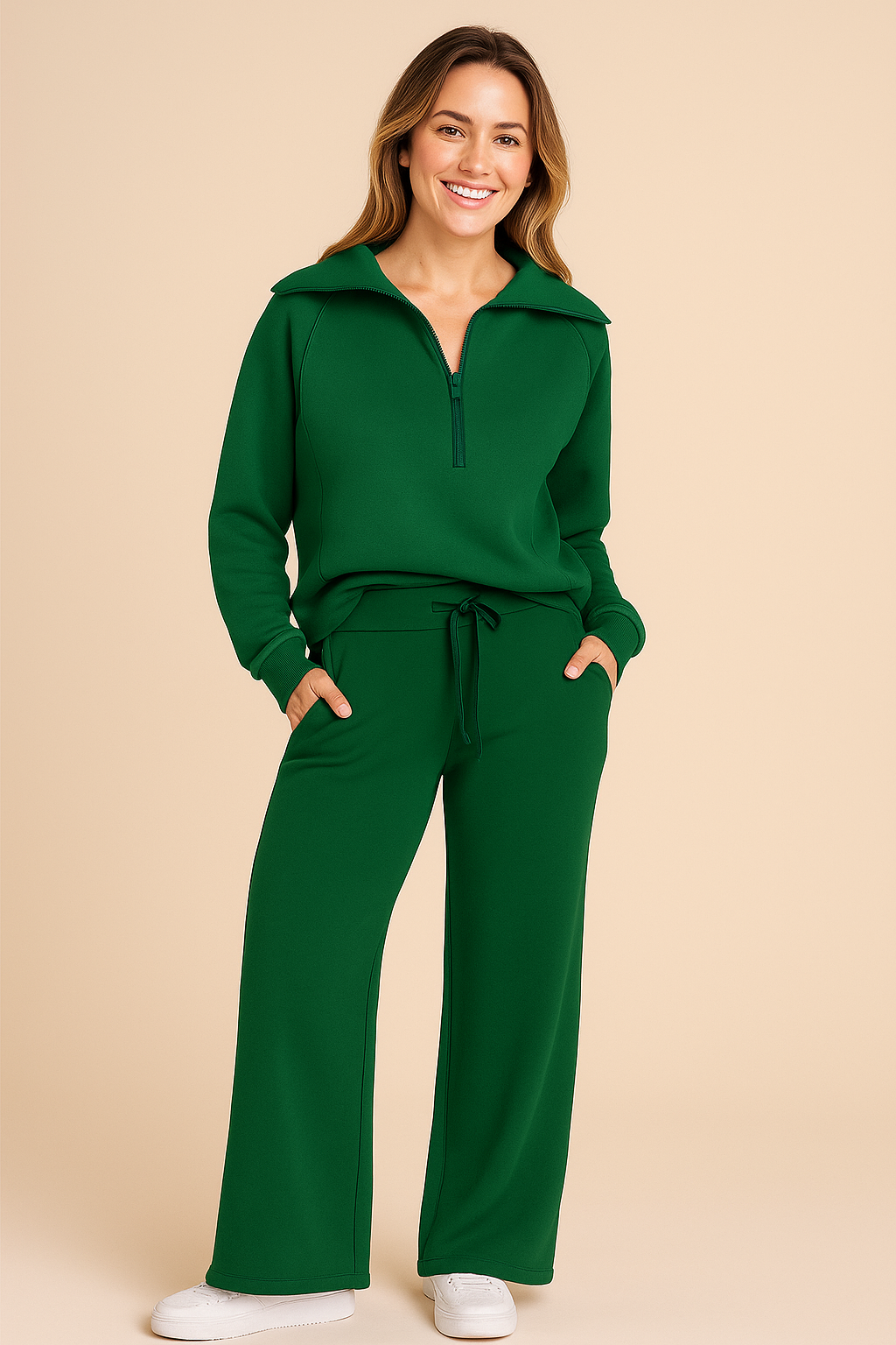 Women's Stylish Two-Piece Tracksuit Set | Half-Zip & Wide-Leg Pants