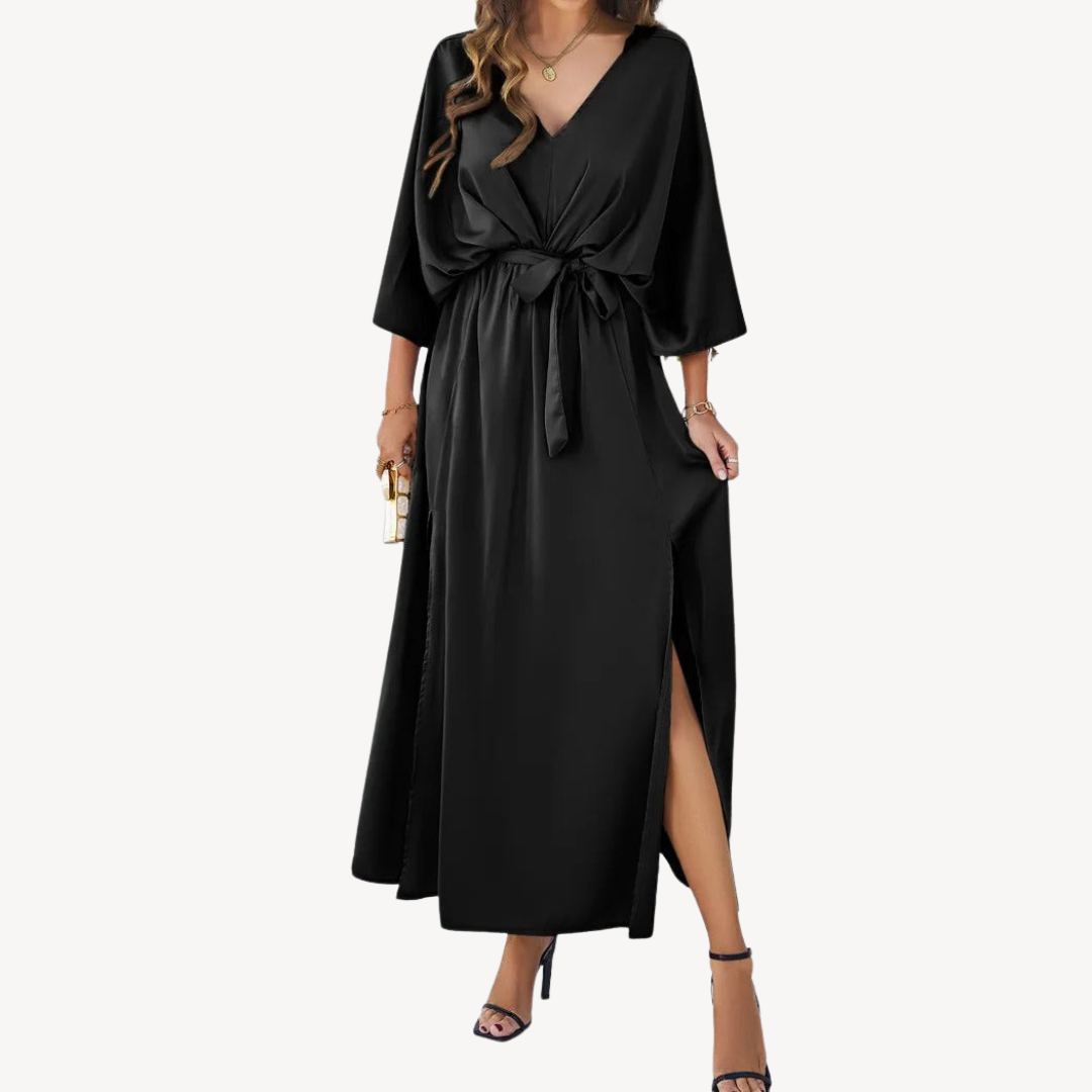 Women’s Belted V-Neck Wedding Guest Dress | Maxi