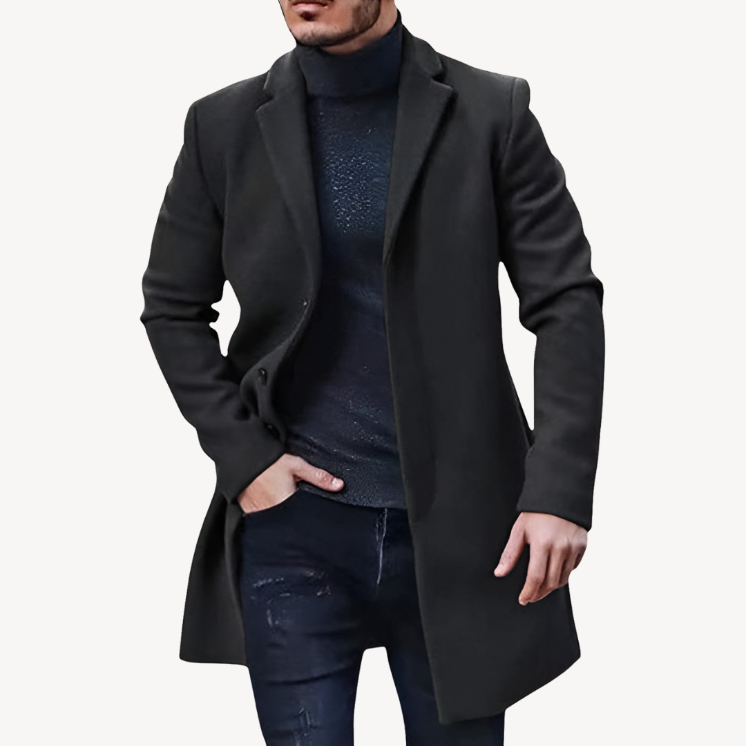 Men’s Long Trench Coat | Single-Breasted Style