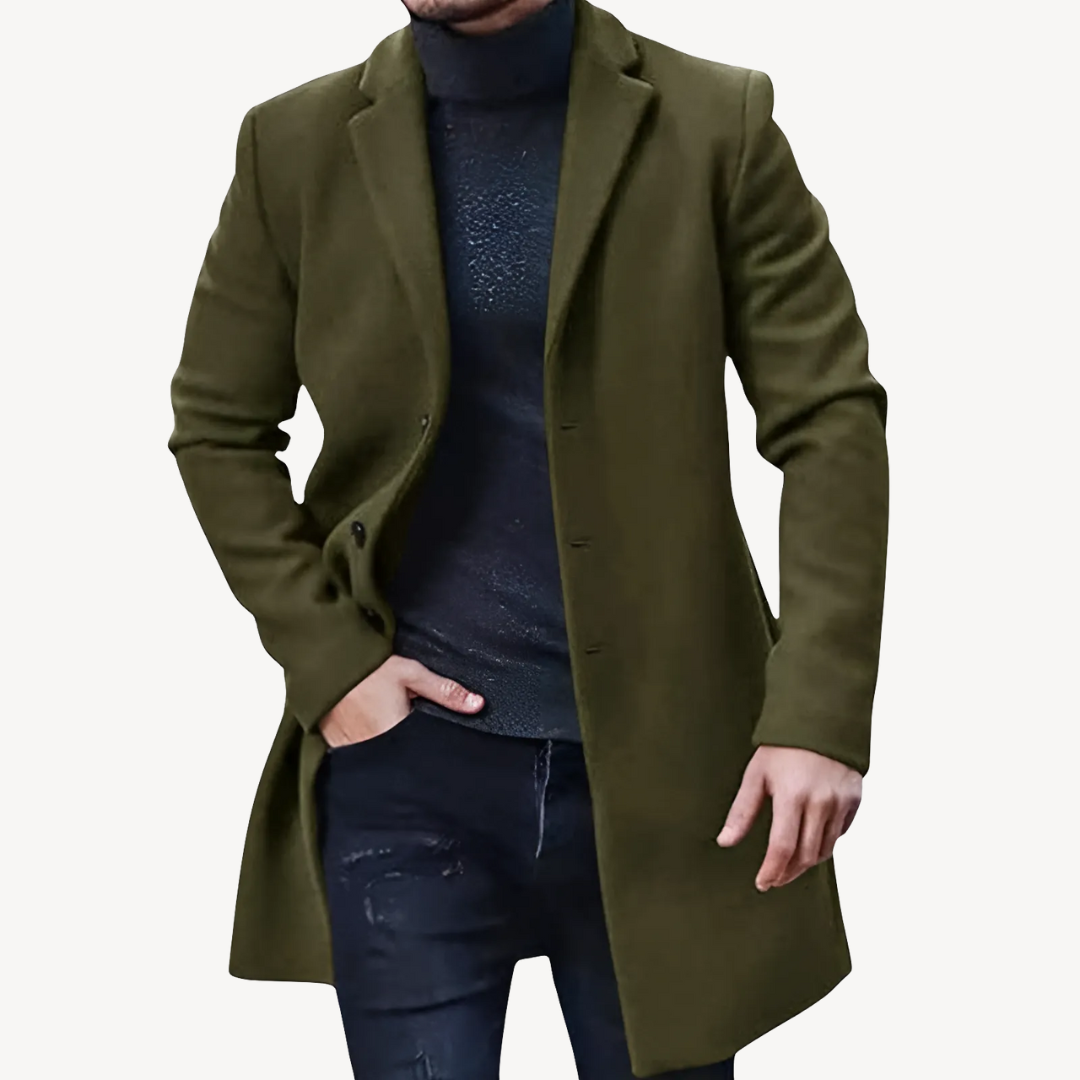 Men’s Long Trench Coat | Single-Breasted Style