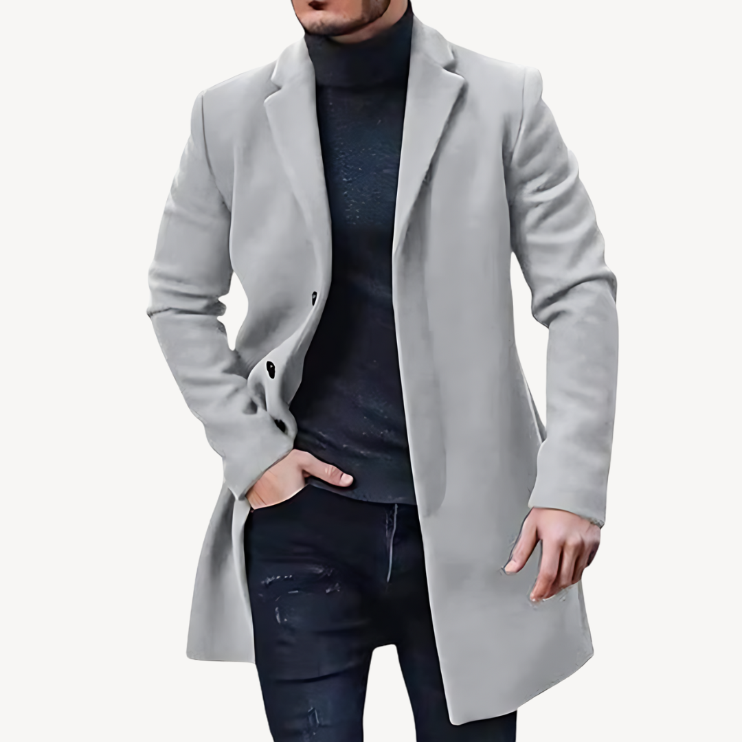 Men’s Long Trench Coat | Single-Breasted Style
