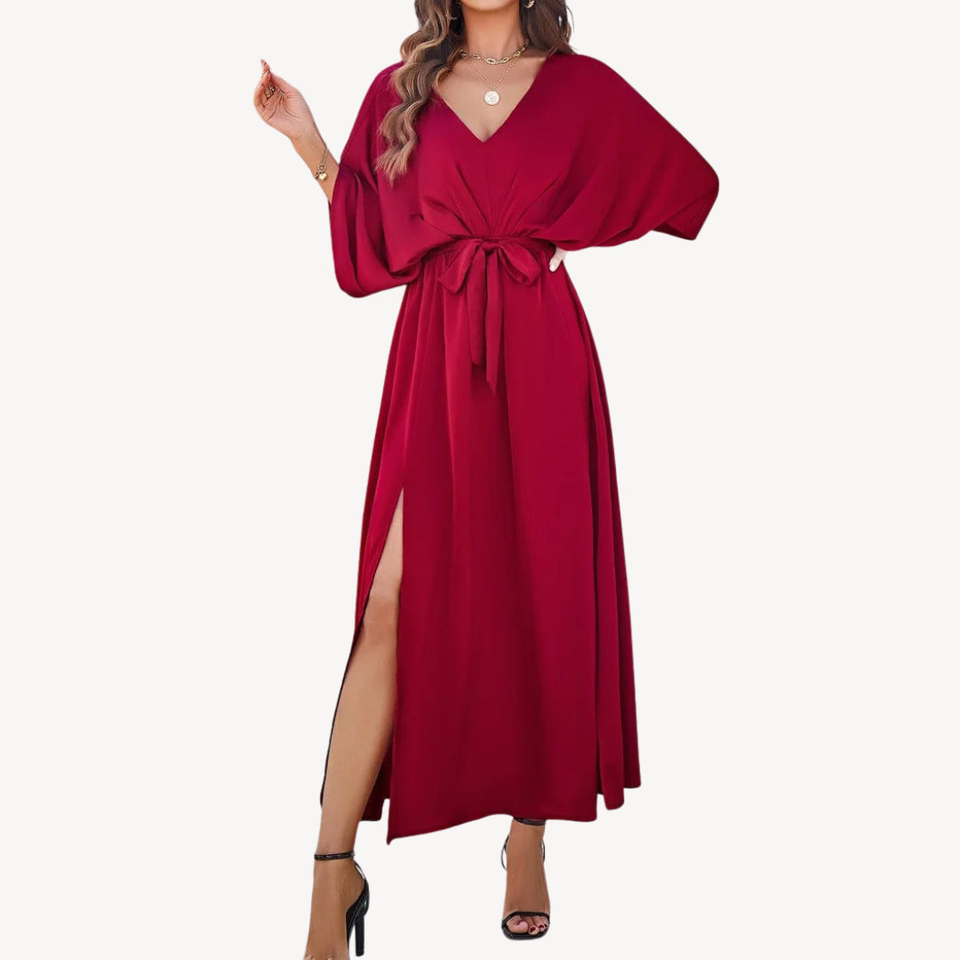 Women’s Belted V-Neck Wedding Guest Dress | Maxi