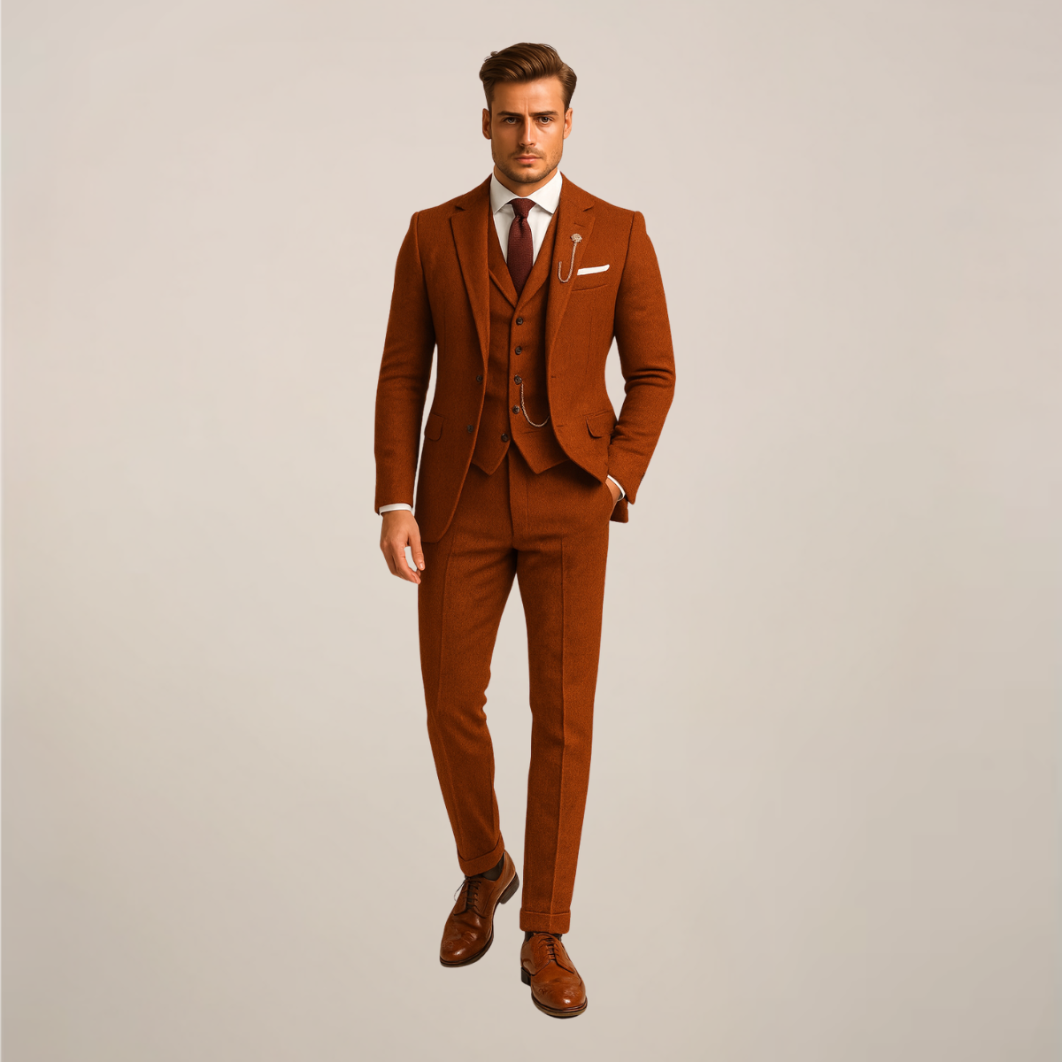 Men’s Classic Herringbone Three-Piece Suit | Formal