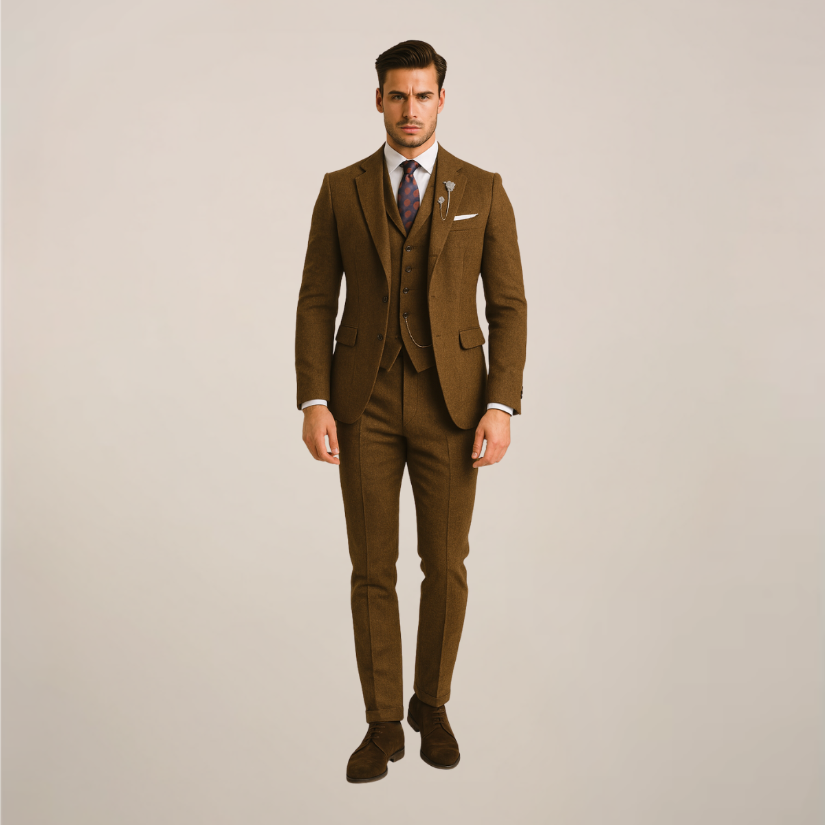 Men’s Classic Herringbone Three-Piece Suit | Formal