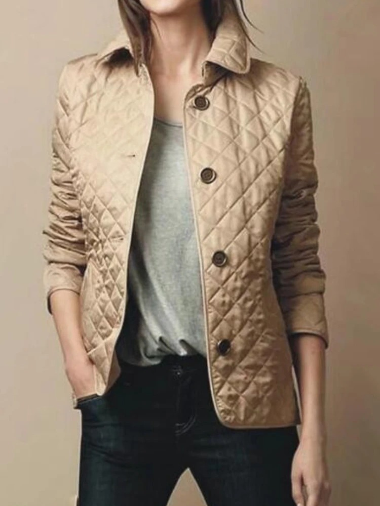Women’s Casual Quilted Jacket with Turned-Down Collar | Stylish Outerwear