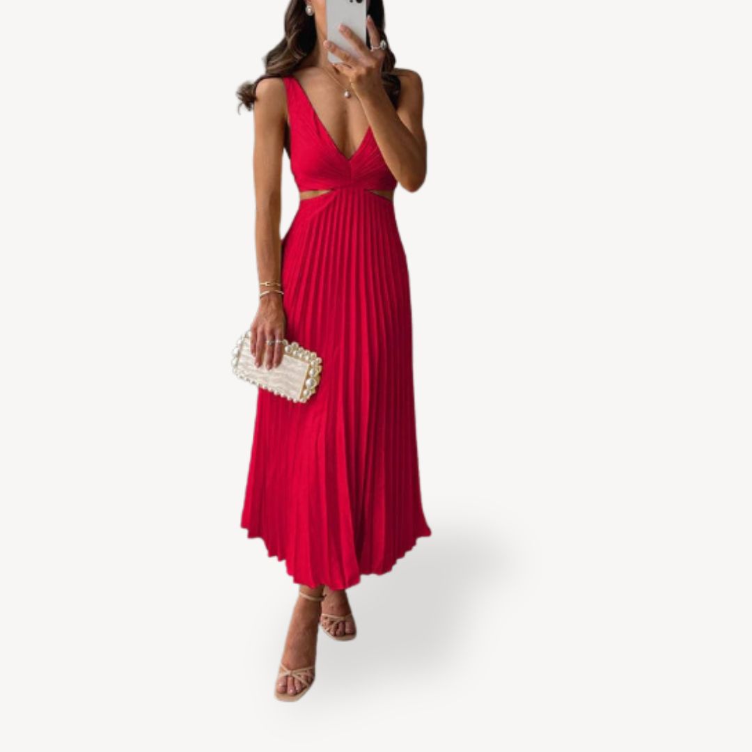 Women’s V-Neck Pleated Wedding Guest Dress | Midi