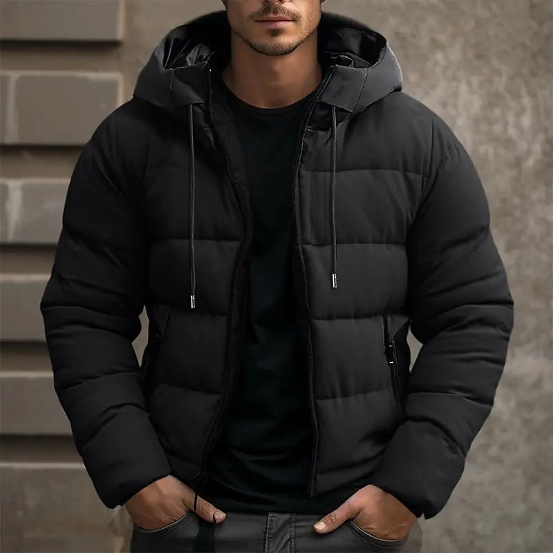Men's Stylish Hooded Puffer Jacket | Winter Coat with Zipper Pockets