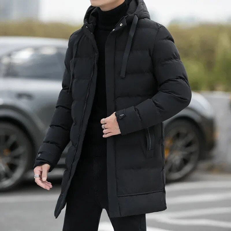 Men’s Long Winter Coat | Detachable Hood Design