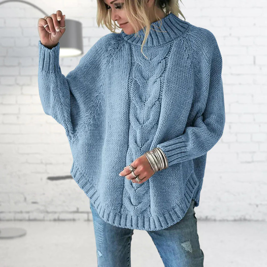 Women’s Stylish Knitted Jumper | Funnel Collar with Cable Knit Pattern