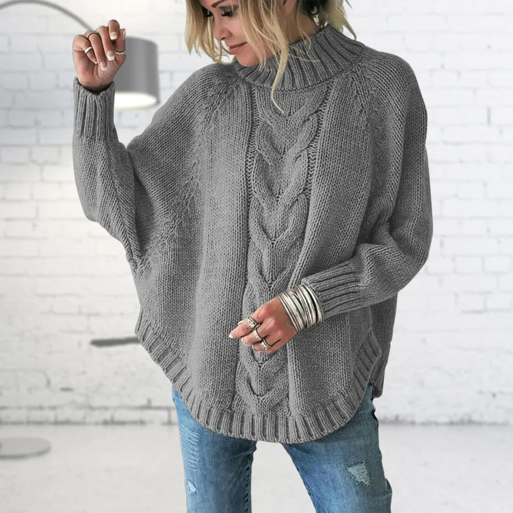 Women’s Stylish Knitted Jumper | Funnel Collar with Cable Knit Pattern