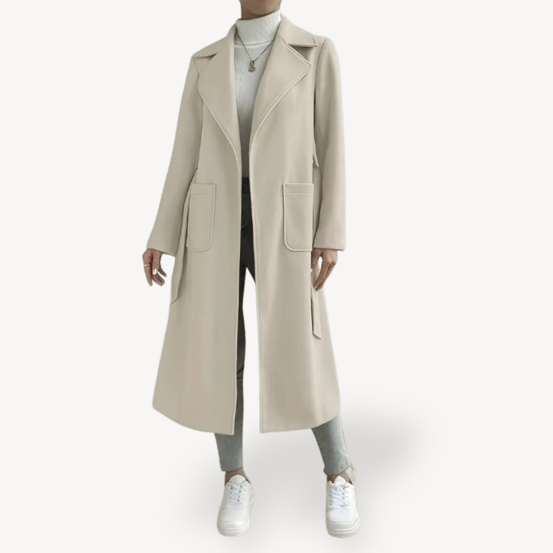 Women's Refined Long Open Coat with Pockets | Stylish Winter Outerwear