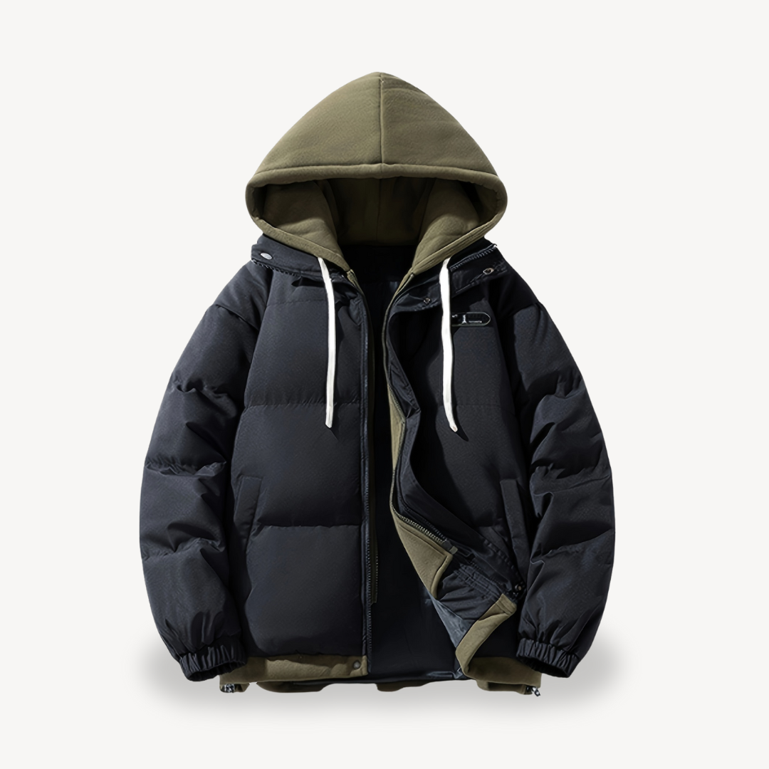 Men’s Stylish Oversized Puffer Jacket with Hoodie | Cozy