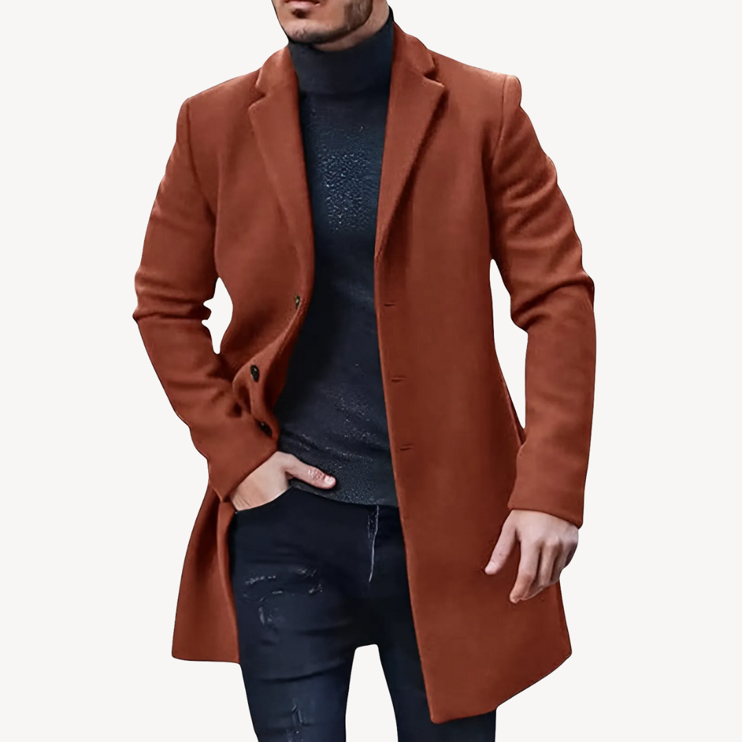 Men’s Long Trench Coat | Single-Breasted Style
