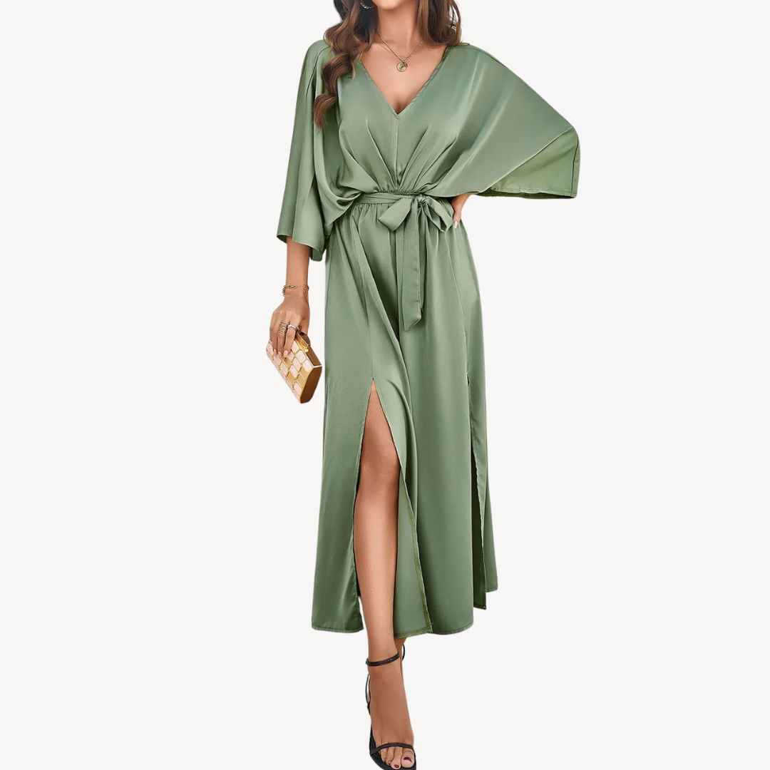 Women’s Belted V-Neck Wedding Guest Dress | Maxi